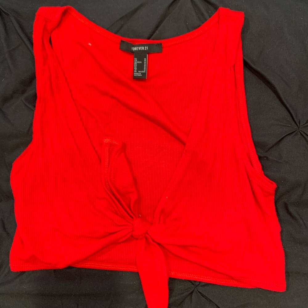 Red tie crop top
